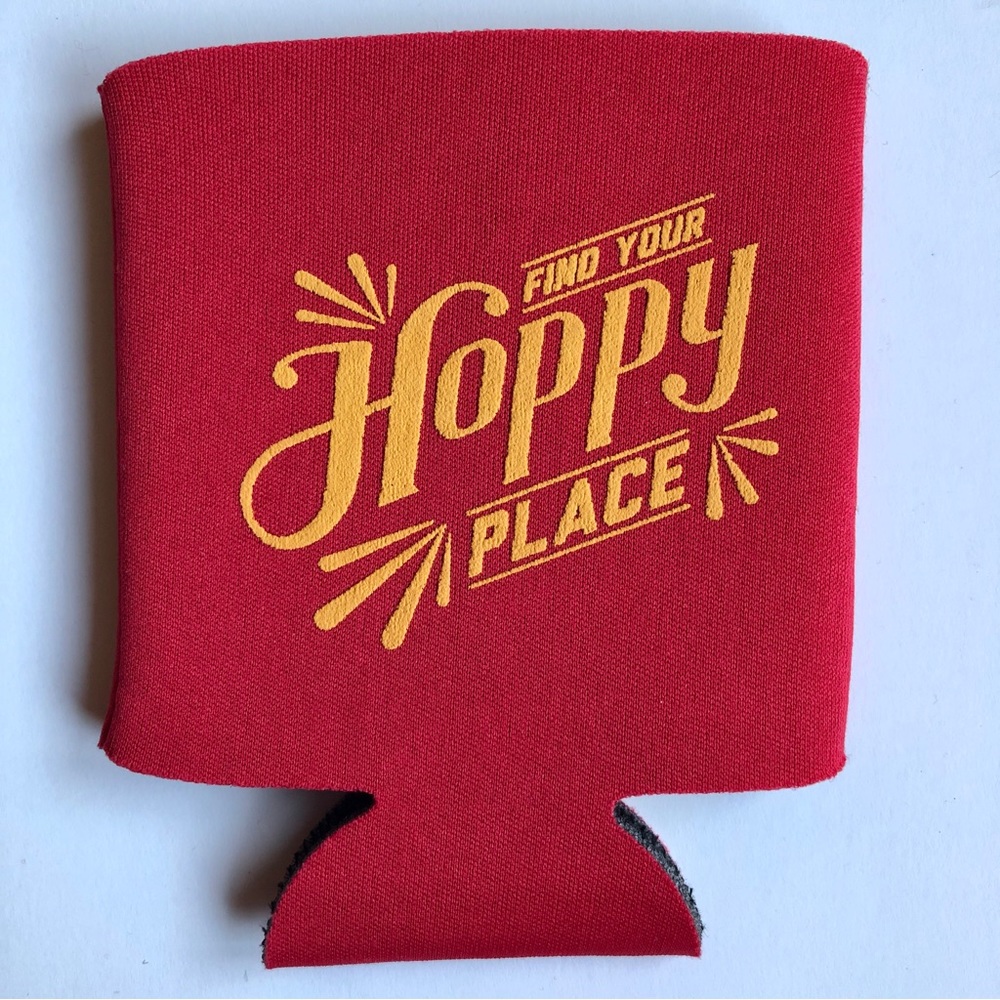 3/$15 Beer Koozie FIND YOUR HOPPY PLACE YELP Drink Foam Holder Red NEW